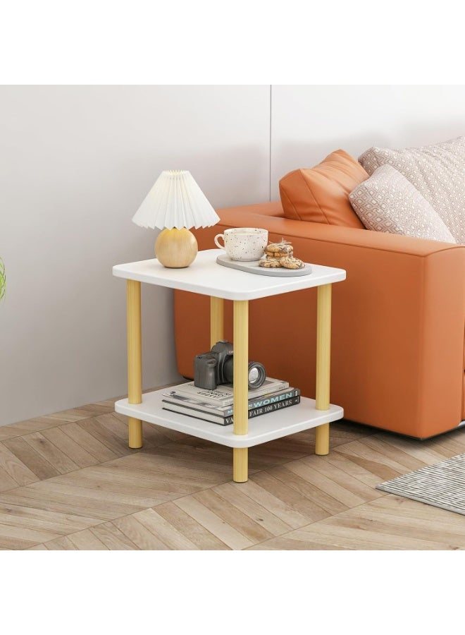 Side Table,Sode Table,End Table,Side Table with Storage Shelf,nightstand for Small Spaces,Bedroom,Living Room,Sofa,Entryway,Easy Assembly,White & Natural - Image 5